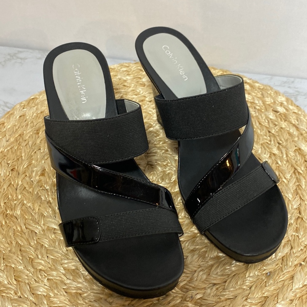 Calvin Klein black wedge sandals size 7